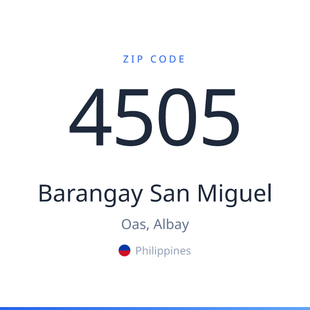 Shareable ZIP code 4505 card for Barangay San Miguel, light theme