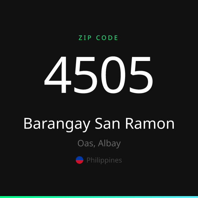 Shareable ZIP code 4505 card for Barangay San Ramon, dark theme