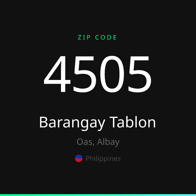 Shareable ZIP code 4505 card for Barangay Tablon, dark theme