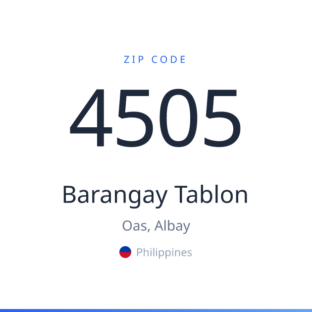 Shareable ZIP code 4505 card for Barangay Tablon, light theme