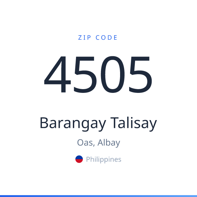 Shareable ZIP code 4505 card for Barangay Talisay, light theme