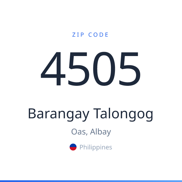 Shareable ZIP code 4505 card for Barangay Talongog, light theme