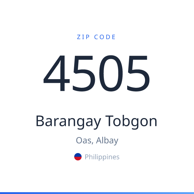 Shareable ZIP code 4505 card for Barangay Tobgon, light theme