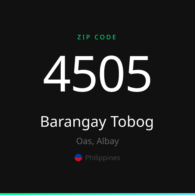 Shareable ZIP code 4505 card for Barangay Tobog, dark theme
