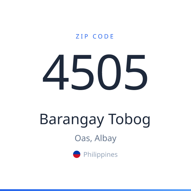 Shareable ZIP code 4505 card for Barangay Tobog, light theme