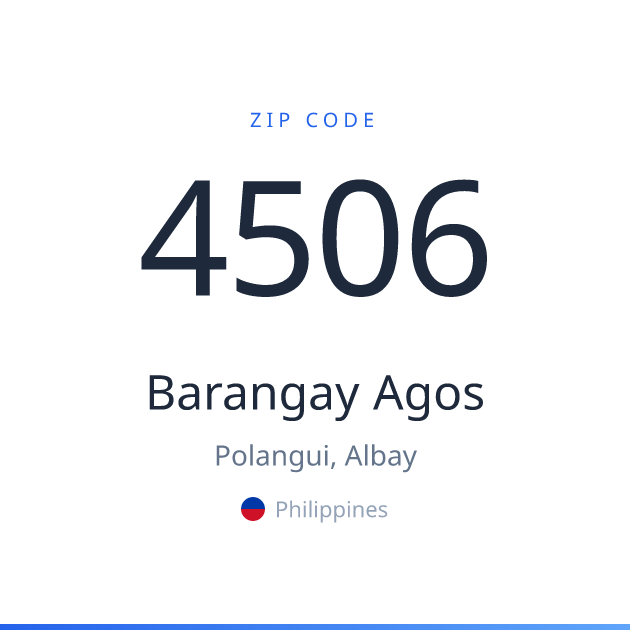 Shareable ZIP code 4506 card for Barangay Agos, light theme
