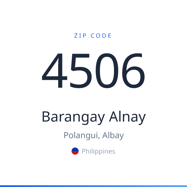 Shareable ZIP code 4506 card for Barangay Alnay, light theme
