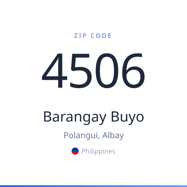 Shareable ZIP code 4506 card for Barangay Buyo, light theme