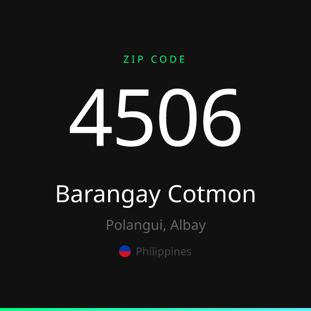 Shareable ZIP code 4506 card for Barangay Cotmon, dark theme