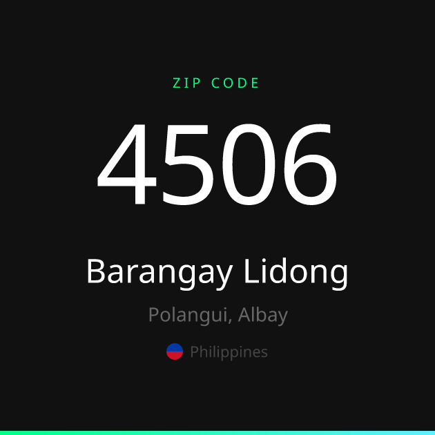 Shareable ZIP code 4506 card for Barangay Lidong, dark theme