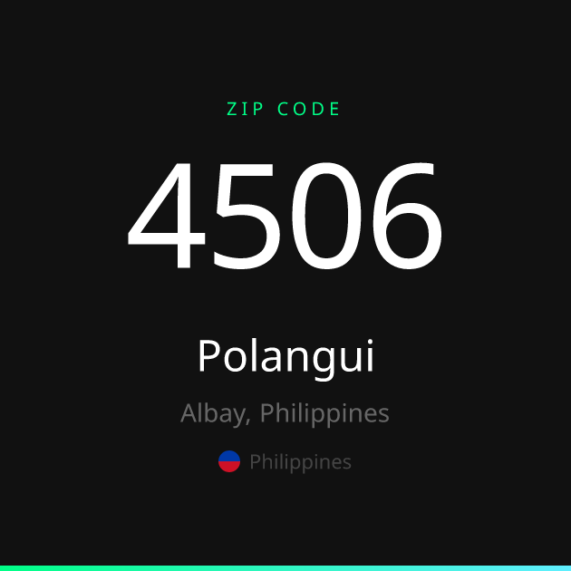 Shareable ZIP code 4506 card for Polangui, dark theme