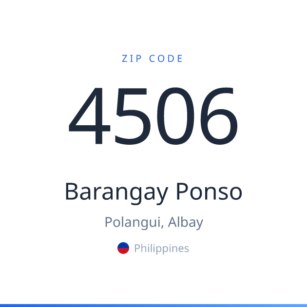 Shareable ZIP code 4506 card for Barangay Ponso, light theme