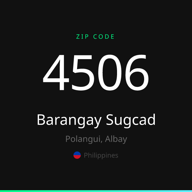 Shareable ZIP code 4506 card for Barangay Sugcad, dark theme