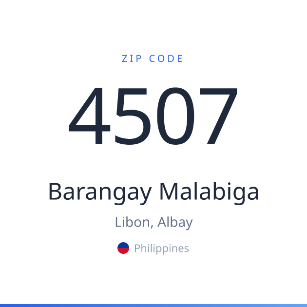 Shareable ZIP code 4507 card for Barangay Malabiga, light theme