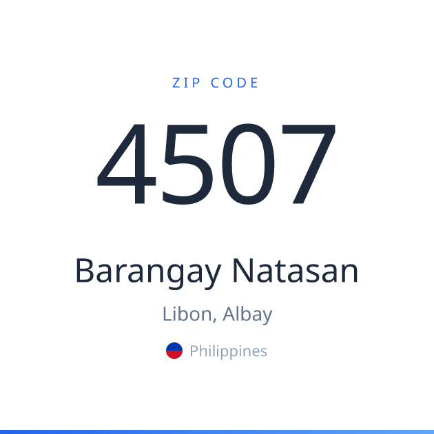Shareable ZIP code 4507 card for Barangay Natasan, light theme