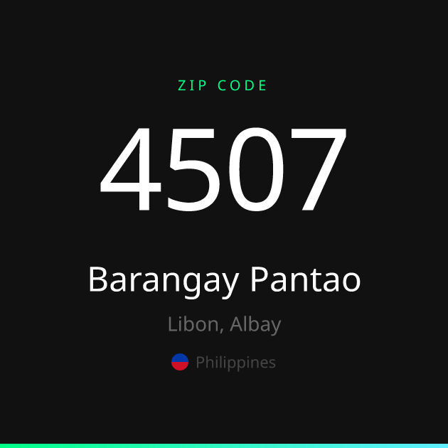 Shareable ZIP code 4507 card for Barangay Pantao, dark theme