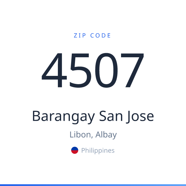 Shareable ZIP code 4507 card for Barangay San Jose, light theme