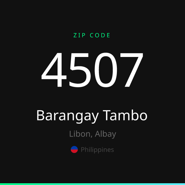 Shareable ZIP code 4507 card for Barangay Tambo, dark theme