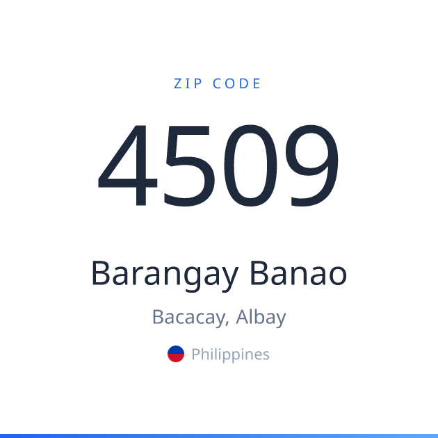 Shareable ZIP code 4509 card for Barangay Banao, light theme