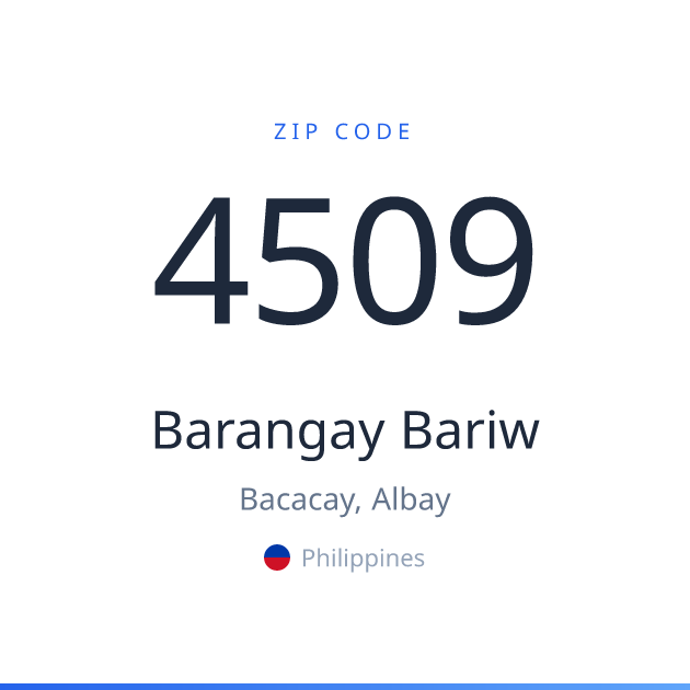 Shareable ZIP code 4509 card for Barangay Bariw, light theme