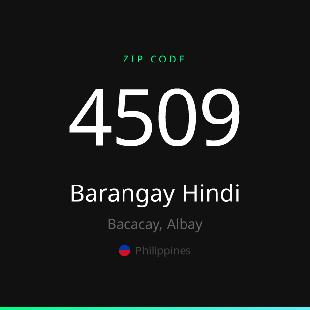 Shareable ZIP code 4509 card for Barangay Hindi, dark theme
