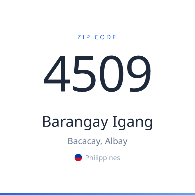 Shareable ZIP code 4509 card for Barangay Igang, light theme