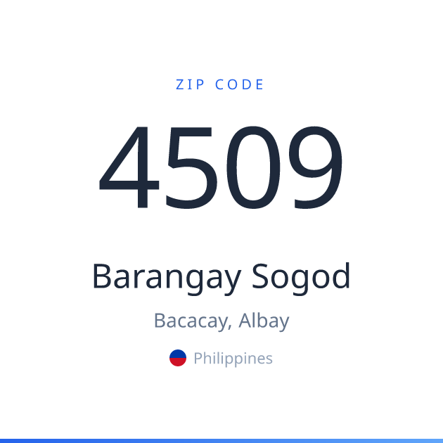 Shareable ZIP code 4509 card for Barangay Sogod, light theme