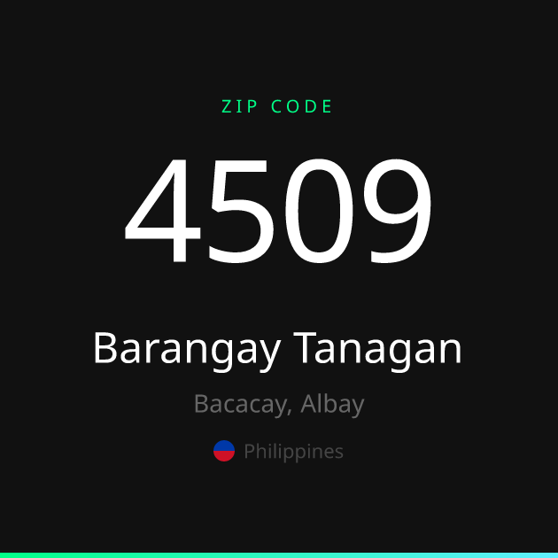 Shareable ZIP code 4509 card for Barangay Tanagan, dark theme