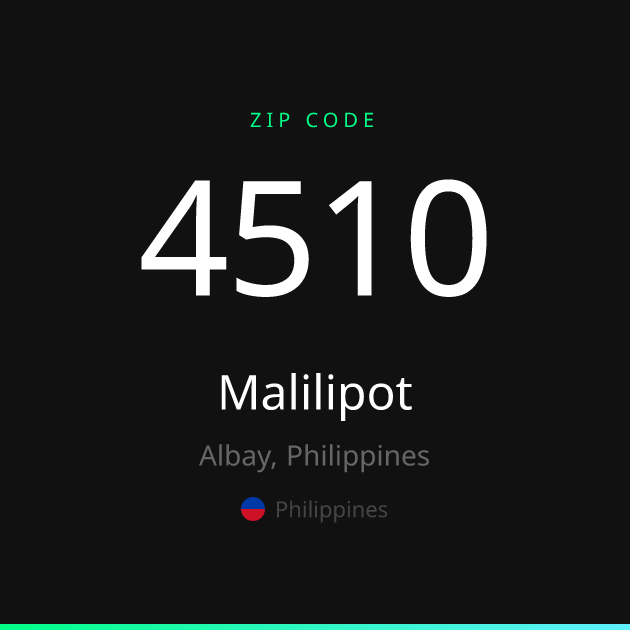 Shareable ZIP code 4510 card for Malilipot, dark theme