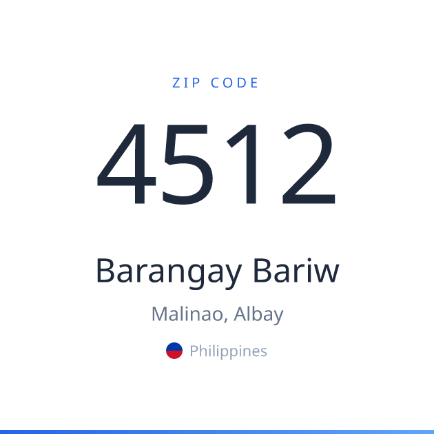 Shareable ZIP code 4512 card for Barangay Bariw, light theme
