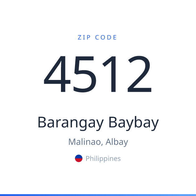 Shareable ZIP code 4512 card for Barangay Baybay, light theme
