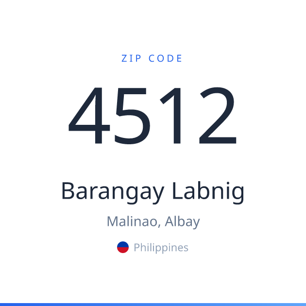 Shareable ZIP code 4512 card for Barangay Labnig, light theme