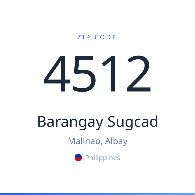 Shareable ZIP code 4512 card for Barangay Sugcad, light theme