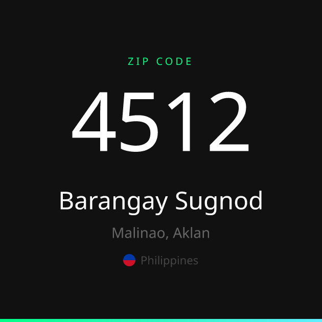 Shareable ZIP code 4512 card for Barangay Sugnod, dark theme