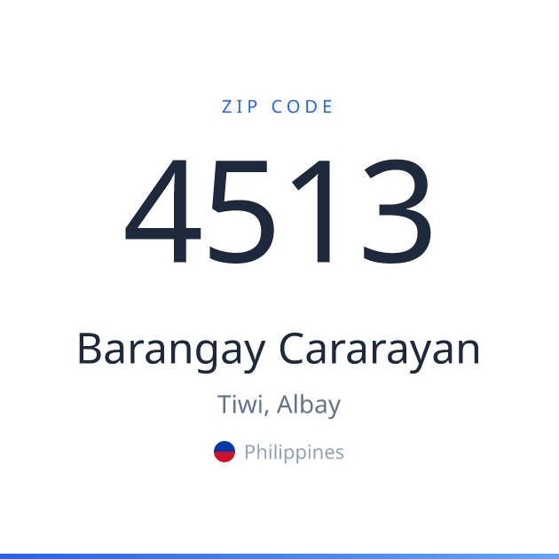 Shareable ZIP code 4513 card for Barangay Cararayan, light theme