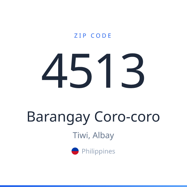 Shareable ZIP code 4513 card for Barangay Coro-coro, light theme