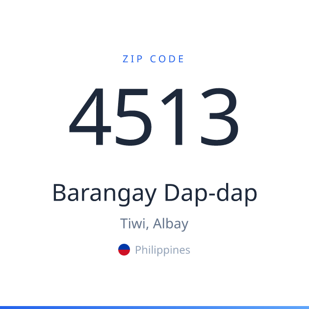 Shareable ZIP code 4513 card for Barangay Dap-dap, light theme