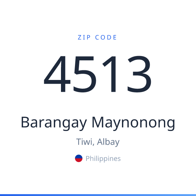 Shareable ZIP code 4513 card for Barangay Maynonong, light theme