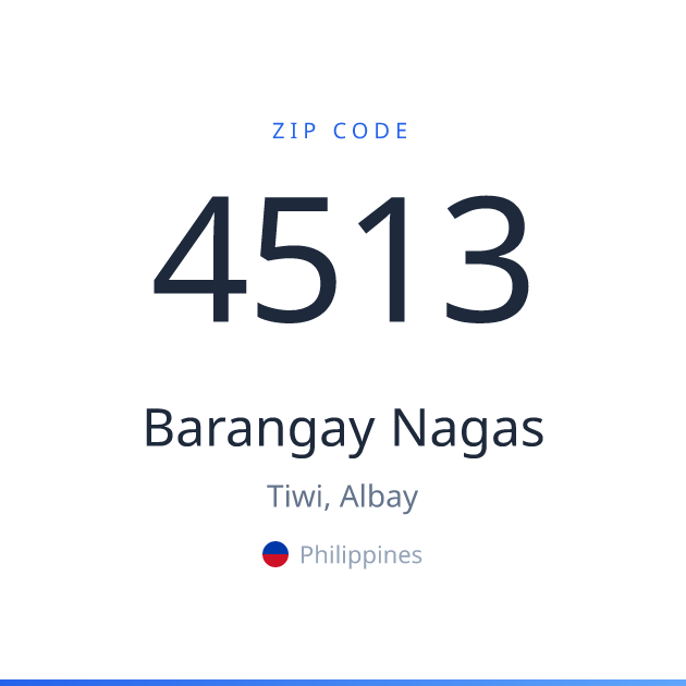 Shareable ZIP code 4513 card for Barangay Nagas, light theme