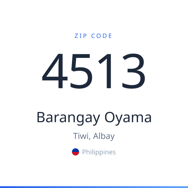 Shareable ZIP code 4513 card for Barangay Oyama, light theme
