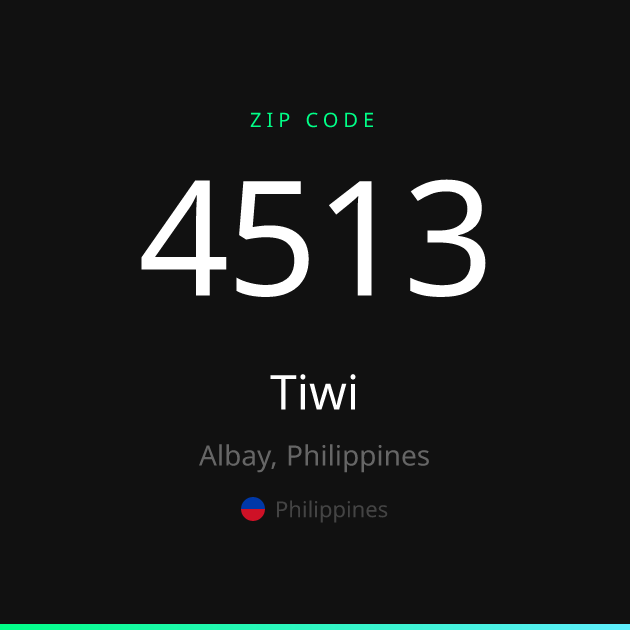 Shareable ZIP code 4513 card for Tiwi, dark theme