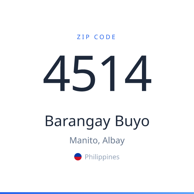 Shareable ZIP code 4514 card for Barangay Buyo, light theme
