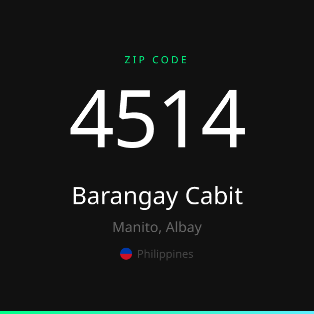 Shareable ZIP code 4514 card for Barangay Cabit, dark theme