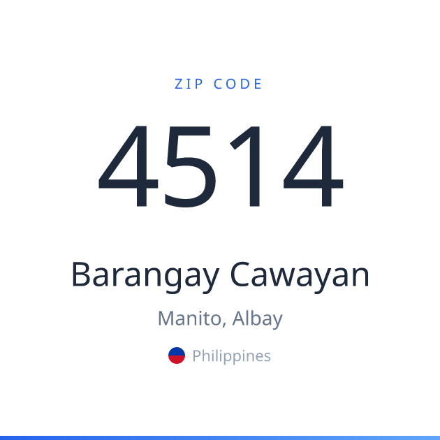 Shareable ZIP code 4514 card for Barangay Cawayan, light theme