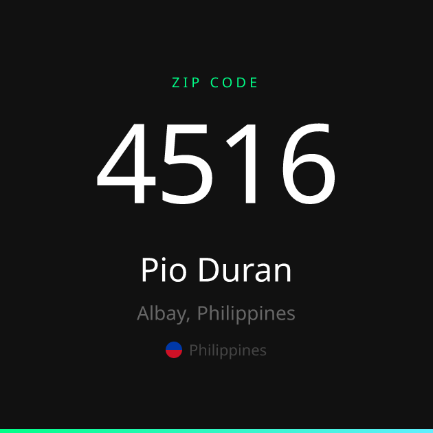 Shareable ZIP code 4516 card for Pio Duran, dark theme