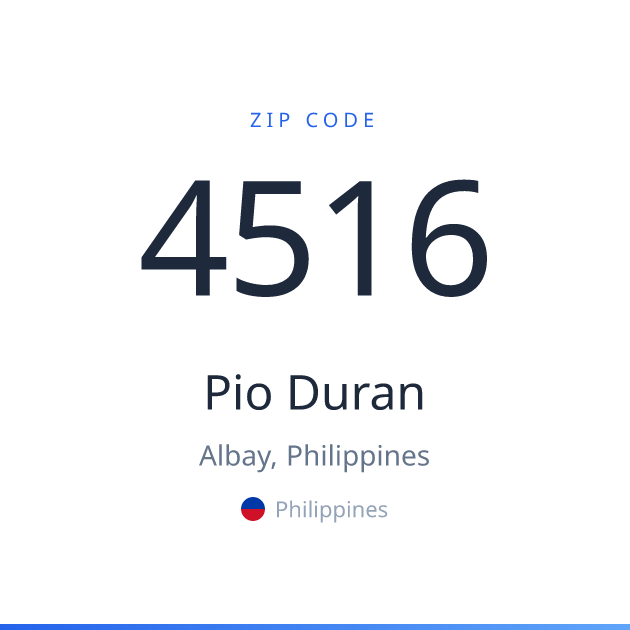 Shareable ZIP code 4516 card for Pio Duran, light theme