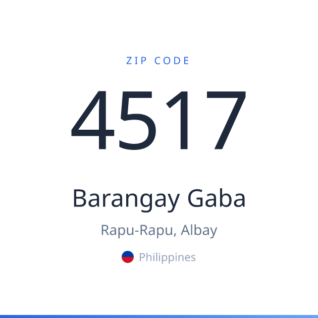 Shareable ZIP code 4517 card for Barangay Gaba, light theme