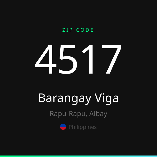 Shareable ZIP code 4517 card for Barangay Viga, dark theme