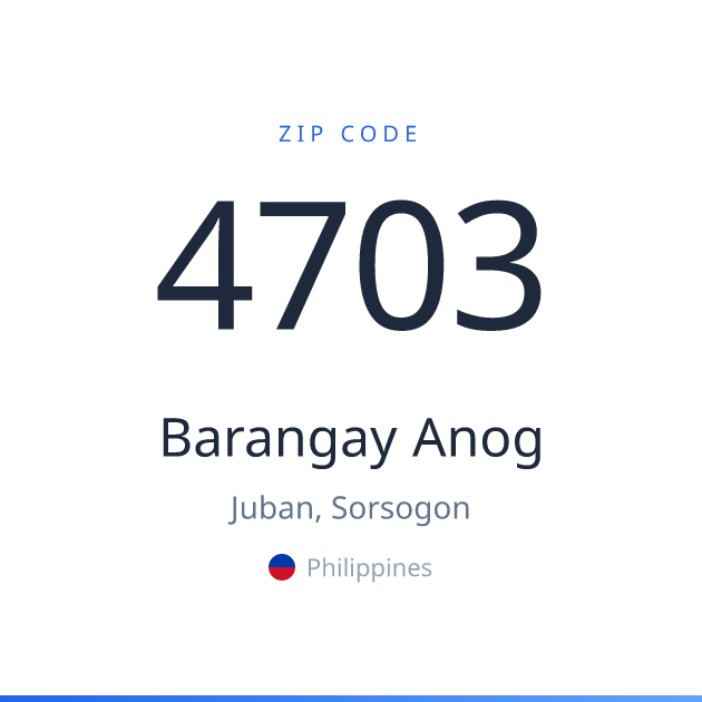 Shareable ZIP code 4703 card for Barangay Anog, light theme