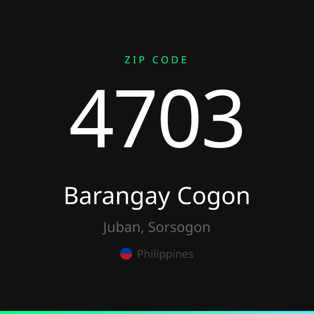 Shareable ZIP code 4703 card for Barangay Cogon, dark theme
